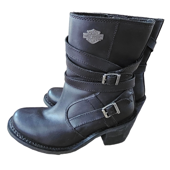 Harley Davidson Heights Black Leather Motorcycle Boots Women's, Metal, Size 8.5 - Picture 3 of 14